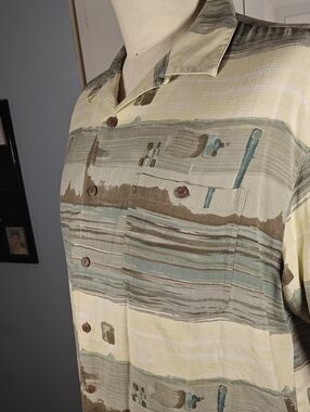 Vintage Riscatto Seta Men's 100% Silk Desert Print Camp Shirt XL